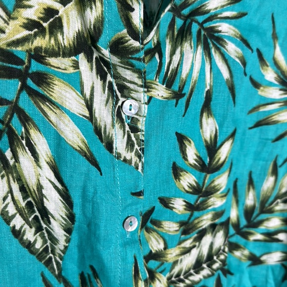 C&C linen teal tropical leaf print tunic shirt M - Picture 5 of 6